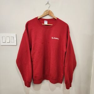 Vintage Tim Hortons Sweatshirt Mens Large Red Coffee Donuts Employee Uniform